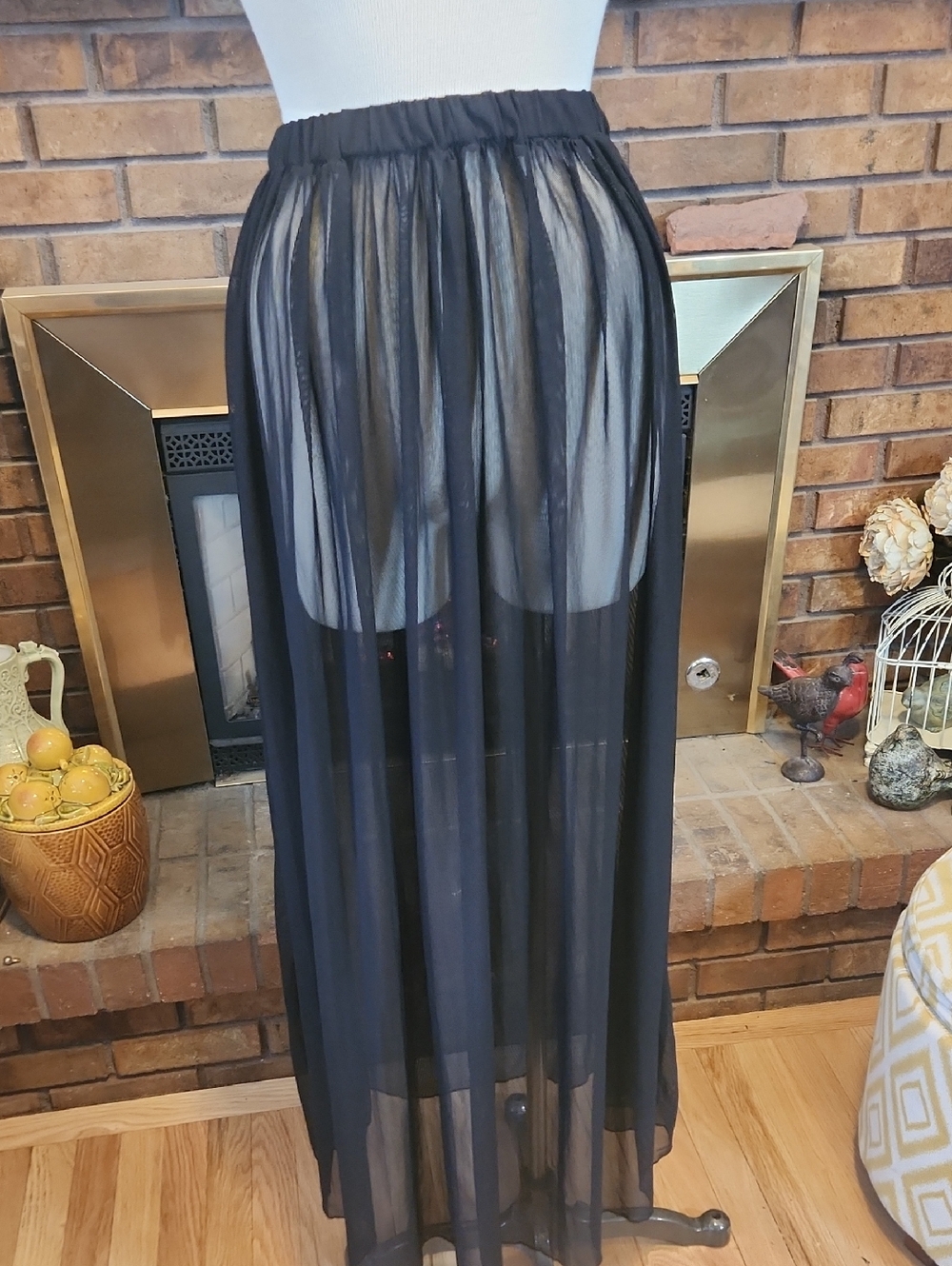 Charlotte Russe Black Sheer Maxi Skirt with Elastic Waist Size Large Goth Flowy